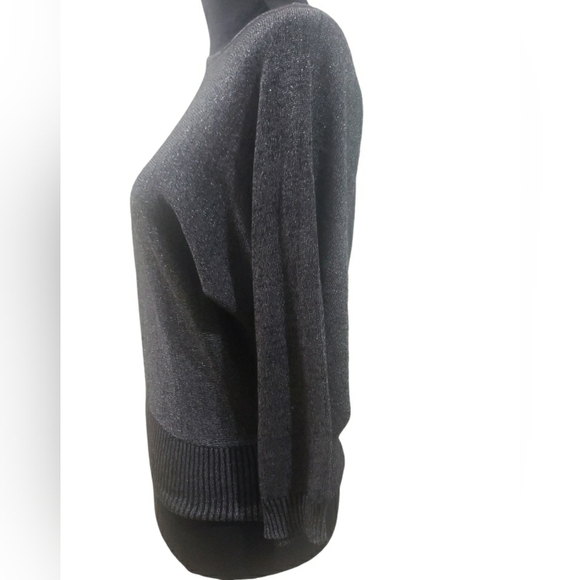 BLACK SILVER METALLIC 3/4 SLEEVE WOMEN’S SHIMMER TOP BATWING SLEEVES TOP - Picture 2 of 16